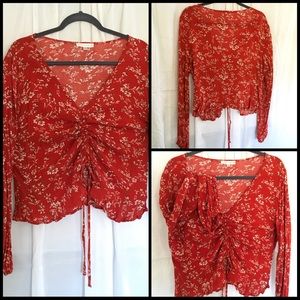 1X Orange Long Sleeve Floral Top